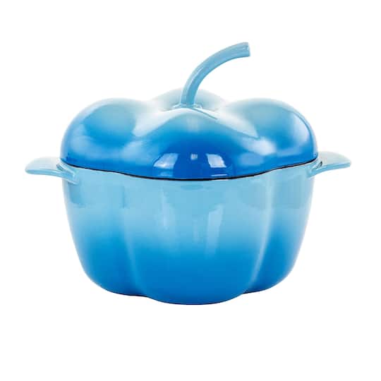 MegaChef 3qt. Blue Pepper Shaped Enameled Cast Iron Casserole
